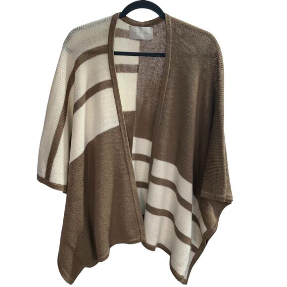 Brochu Walker Open Front Sweater‎ Womens One Size Knit Brown Cream Luxury - Picture 1 of 15